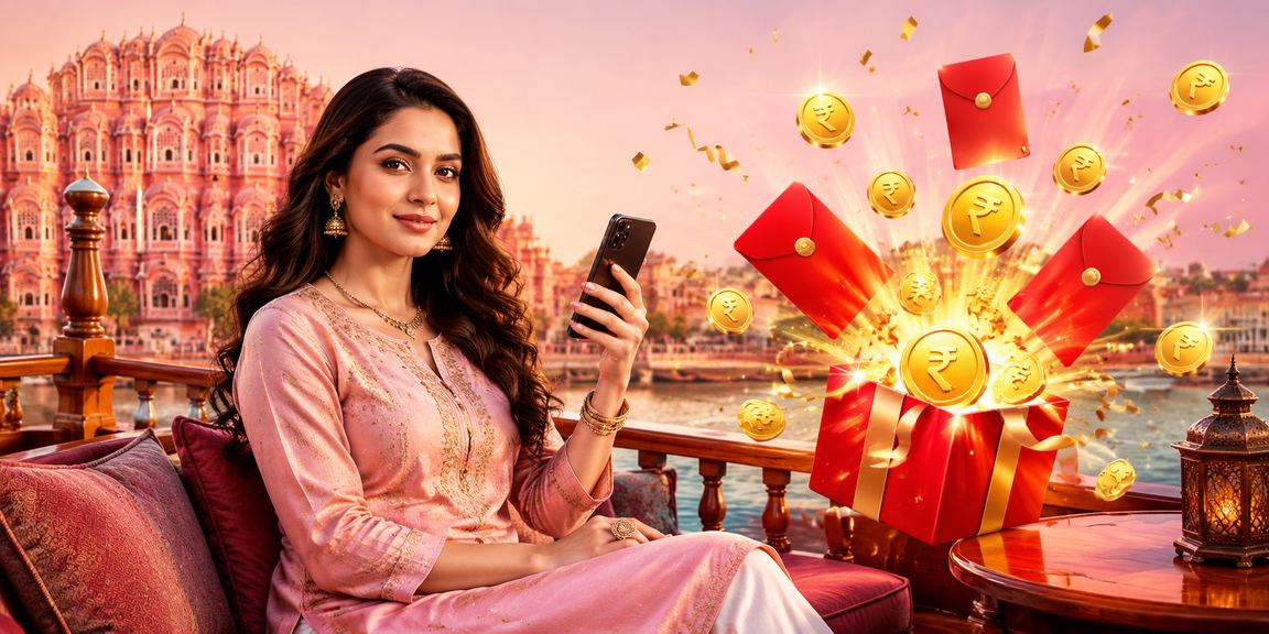 Jaipur landmark with traditional Indian festive red envelopes